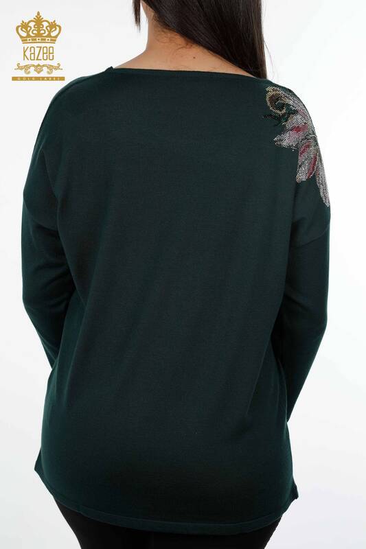 Vente en gros de pull en tricot pour femmes épaule fleur à motifs pierre brodée - 16943 | KAZEE
