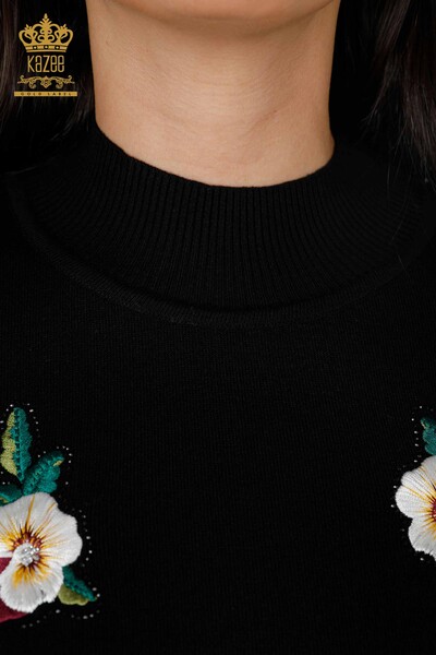 Vente en gros de pull en maille pour femme fleur brodée pierre de cristal brodée - 16689 | KAZEE - Thumbnail