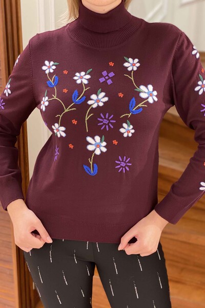 Vente en gros de pull en tricot pour femme à col roulé à motif floral - 14800 | KAZEE - Thumbnail