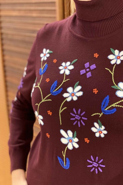 Vente en gros de pull en tricot pour femme à col roulé à motif floral - 14800 | KAZEE - Thumbnail