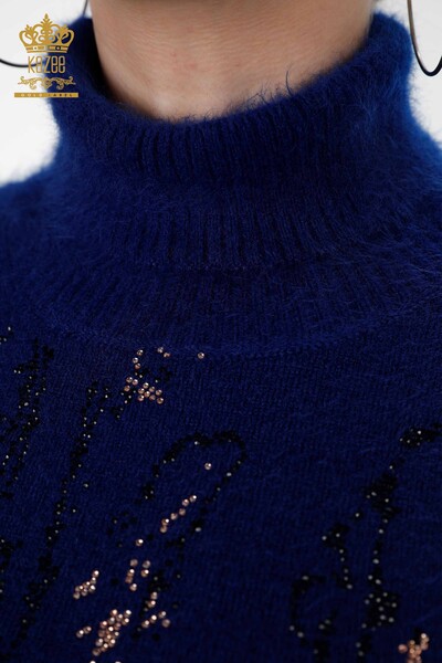 Vente en gros de pull en tricot pour femme fleur à motifs pierre brodé angora - 18906 | KAZEE - Thumbnail