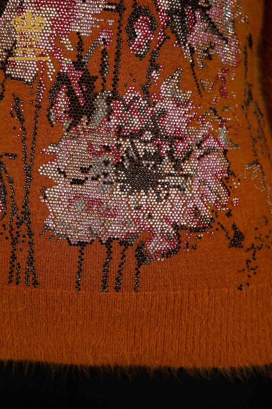 Vente en gros de pull en tricot pour femme fleur à motifs pierre brodé angora - 18906 | KAZEE