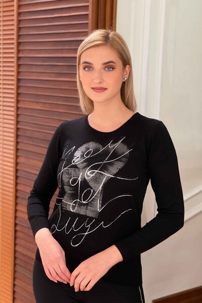 Vente en gros de pull en tricot pour femme imprimé col rond - 16514 | KAZEE - Thumbnail