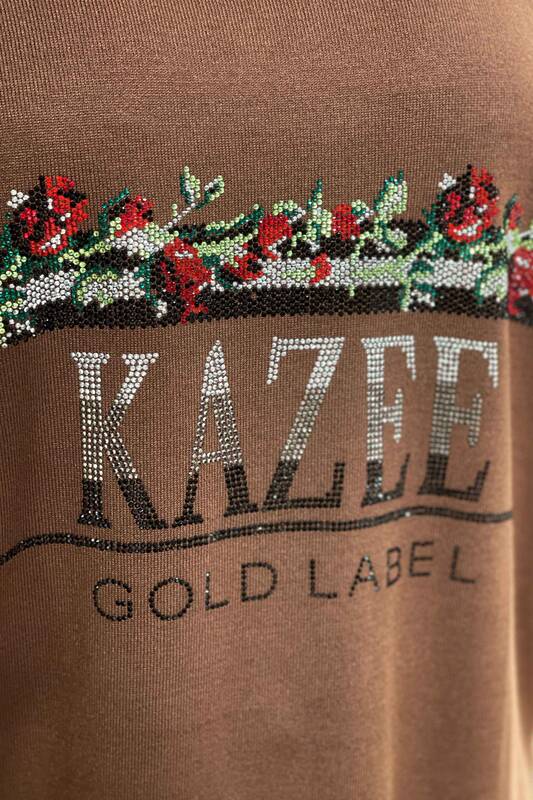 Vente en gros de pull en tricot pour femme Kazee motif rose écrit - 15996 | KAZEE