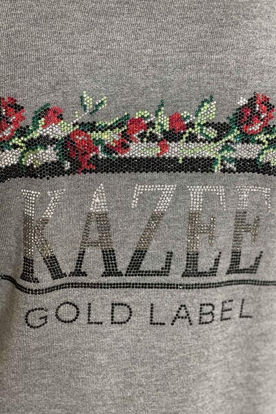 Vente en gros de pull en tricot pour femme Kazee motif rose écrit - 15996 | KAZEE - Thumbnail