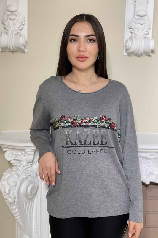 Vente en gros de pull en tricot pour femme Kazee motif rose écrit - 15996 | KAZEE