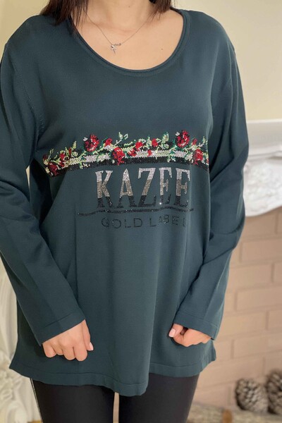 Vente en gros de pull en tricot pour femme Kazee motif rose écrit - 15996 | KAZEE - Thumbnail