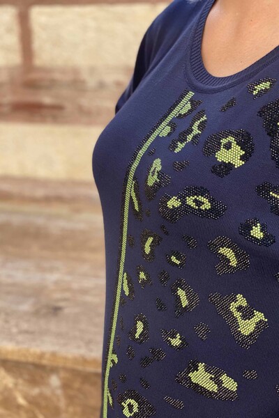 Pull en tricot à col rond et motif léopard en gros pour femmes - 16472 | KAZEE - Thumbnail