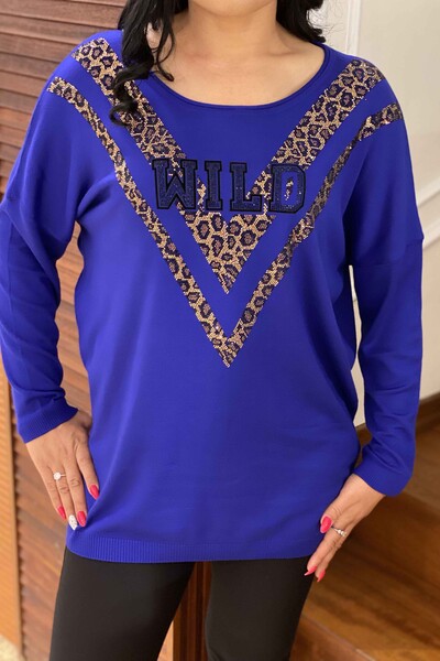 Vente en gros de pull en tricot pour femmes motif léopard brodé de pierre - 16478 | KAZEE - Thumbnail