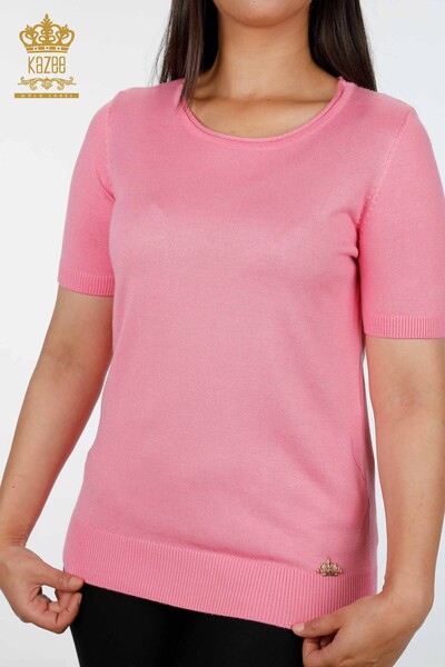 Vente en gros de pull en tricot pour femmes à manches courtes et col rond avec logo - 15943 | KAZEE - Thumbnail