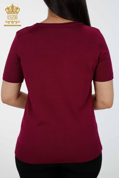 Vente en gros de pull en tricot pour femmes à manches courtes et col rond avec logo - 15943 | KAZEE - Thumbnail