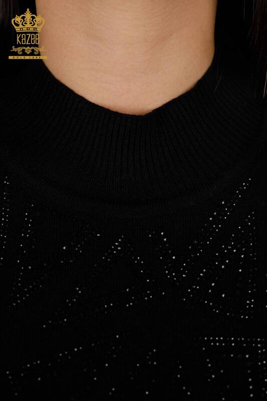 Vente en gros de pull en tricot pour femmes à manches courtes à motifs brodés de pierre - 16931 | KAZEE