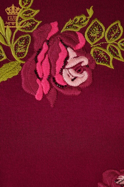 Vente en gros de pull en tricot pour femmes à manches longues avec broderie de pierre à motifs roses - 16846 | KAZEE - Thumbnail