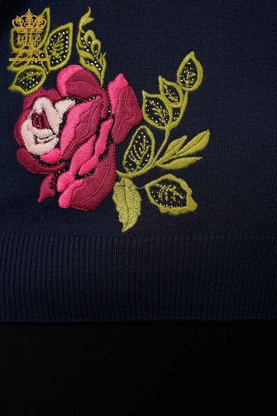 Vente en gros de pull en tricot pour femmes à manches longues avec broderie de pierre à motifs roses - 16846 | KAZEE - Thumbnail