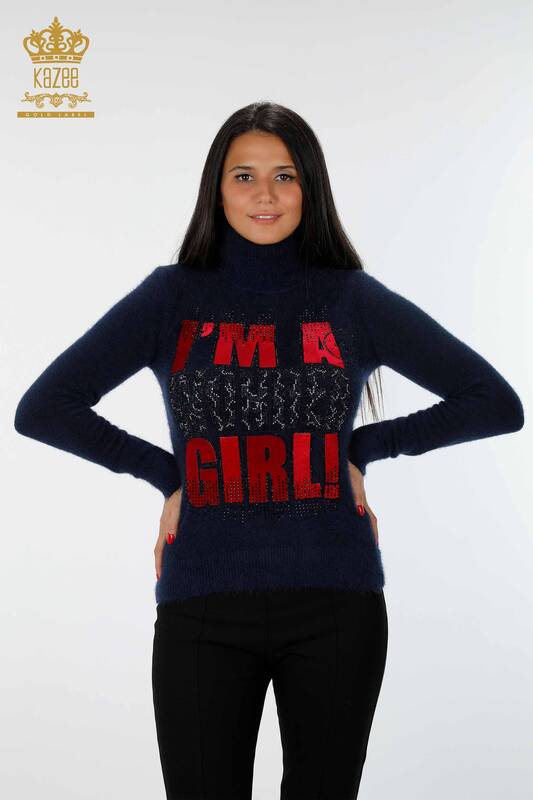 Vente en gros de pull en tricot pour femmes à motifs lettre brodée en pierre détaillée - 18730 | KAZEE