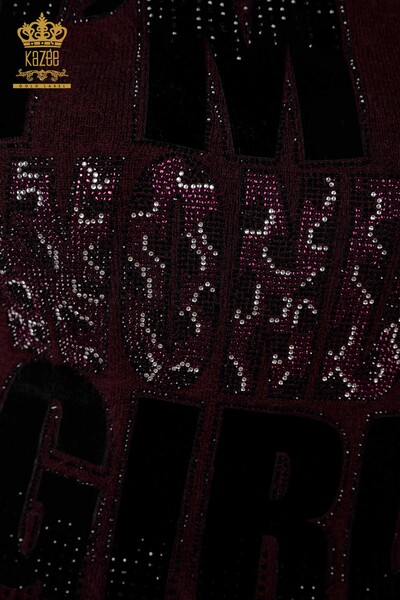 Vente en gros de pull en tricot pour femmes à motifs lettre brodée en pierre détaillée - 18730 | KAZEE - Thumbnail
