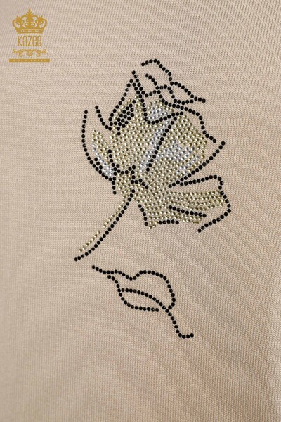 Vente en gros de tricots pour femmes Rose à motifs à manches courtes Broderie de pierre - 16908 | KAZEE - Thumbnail