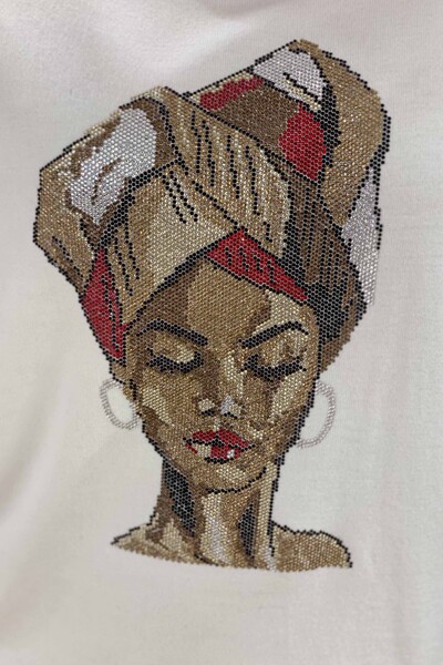 Vente en gros de pull en tricot pour femmes motif brodé de pierre - 16103 | KAZEE - Thumbnail