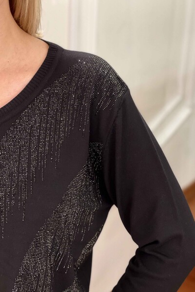 Vente en gros de pull en tricot à motifs brodés de pierre pour femmes - 16465 | KAZEE - Thumbnail