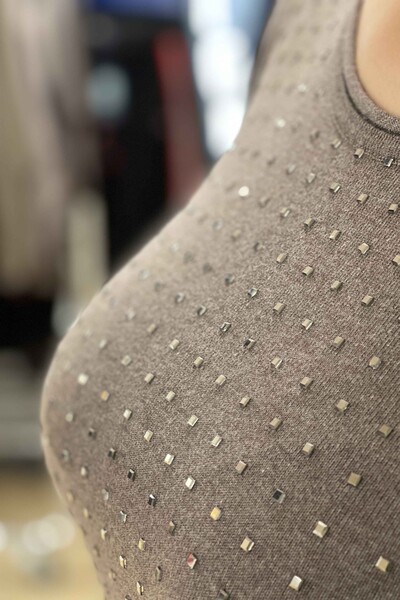 Vente en gros de pull en maille pour femme Stone détaillée ras du cou - 16517 | KAZEE - Thumbnail