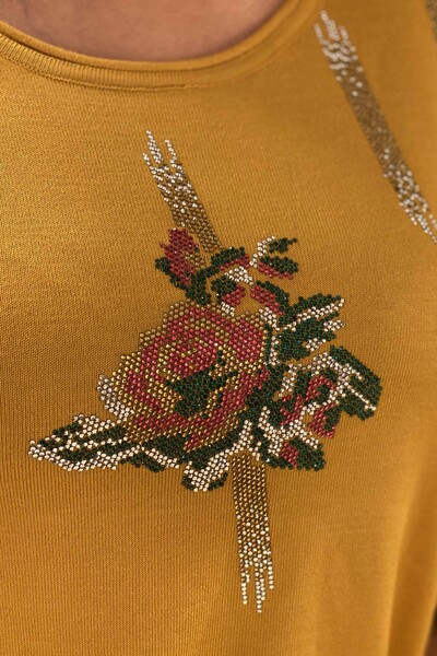 Vente en gros de pull en tricot pour femmes brodé de pierre à motifs roses - 16479 | KAZEE - Thumbnail