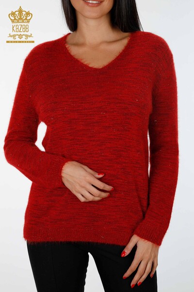 Vente en gros de pull en tricot pour femmes à col en V scintillant et à manches longues - 19081 | KAZEE - Thumbnail