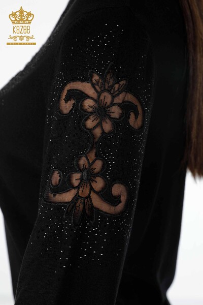 Vente en gros de pull en maille pour femme en tulle fleur détaillée brodée de pierre - 16771 | KAZEE - Thumbnail