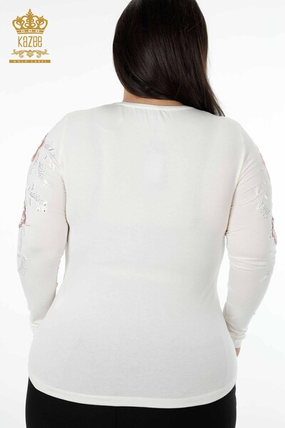 Vente en gros de pull en tricot pour femmes ras du cou fleur à motifs pierre broderie - 79017 | KAZEE - Thumbnail