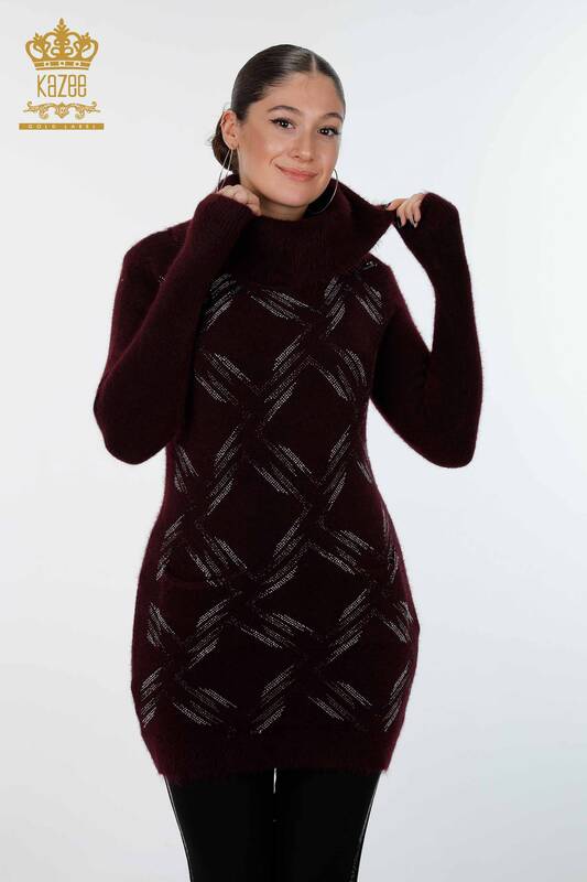 Vente en gros de tunique de tricot pour femmes motif de cou brodé de pierre de poche - 18905 | KAZEE