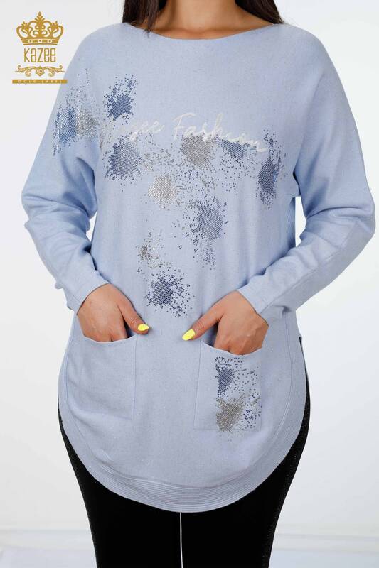 en gros de tricots pour femmes avec texte détaillé poche pierre brodée - 16251 | KAZEE