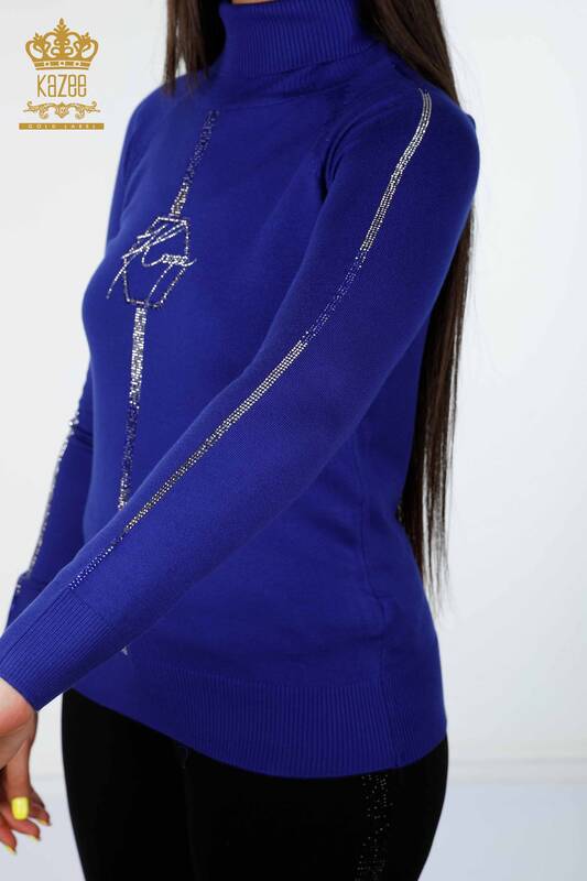 Vente en gros de tricots pour femmes Kazee Logo Stone brodé sur les manches - 16633 | KAZEE