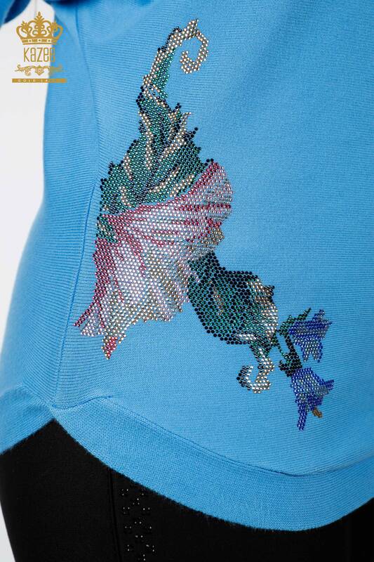 Vente en gros de tricots pour femmes manches chauve-souris fleur détaillée pierre brodée - 16190 | KAZEE