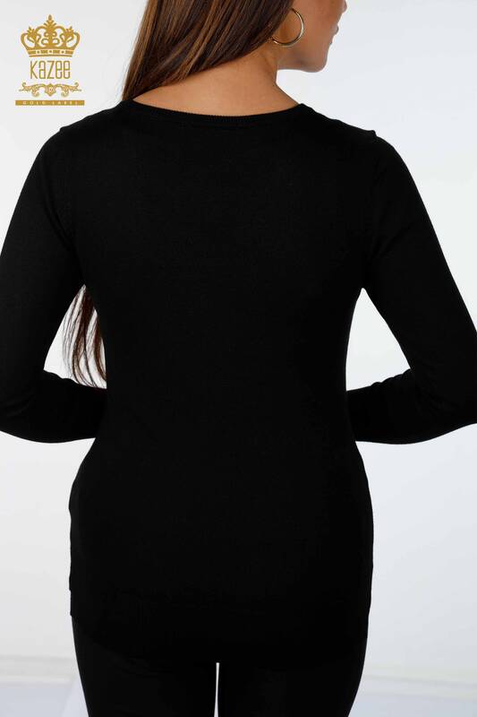 Vente en gros de tricots pour femmes à manches longues à col en V détaillé - 14339 | KAZEE