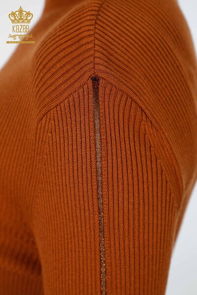 Vente en gros de tricots pour femmes manches détaillées pierre brodée col montant - 16248 | KAZEE - Thumbnail
