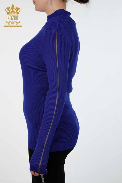 Vente en gros de tricots pour femmes manches détaillées pierre brodée col montant - 16248 | KAZEE - Thumbnail
