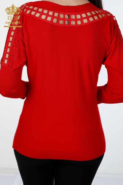 Vente en gros de tricots pour femmes à manches détaillées ras du cou brodées de pierre - 15273 | KAZEE - Thumbnail