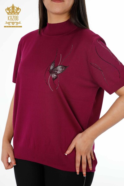 Vente en gros de tricots pour femmes papillon à motifs manches rayures ligne pierre brodée - 16898 | KAZEE - Thumbnail