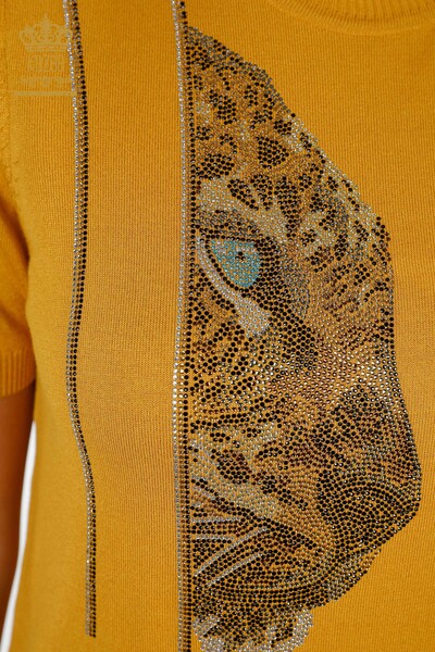 Grossiste Tricots Femme Motif Tigre Rayé Manches Courtes Col Montant - 16945 | KAZEE - Thumbnail