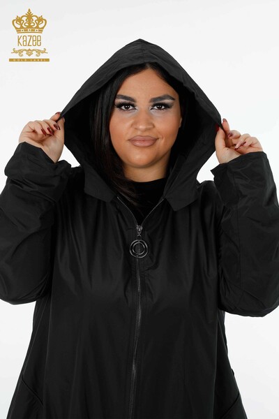 Vente en gros d'imperméables pour femmes avec poche à capuche zippée détaillée - 7572 | KAZEE - Thumbnail