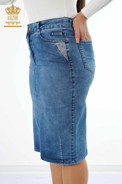 Vente en gros de jupe en jean pour femmes Crystal Stone Brodé Poche Lettrage Brodé - 4182 | KAZEE - Thumbnail