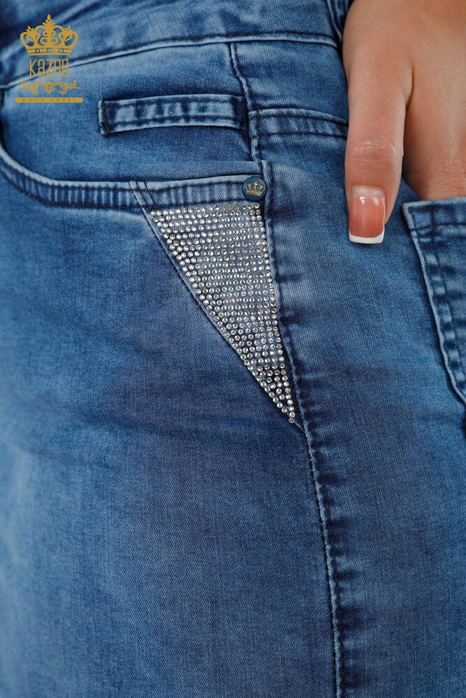 Vente en gros de jupe en jean pour femmes Crystal Stone Brodé Poche Lettrage Brodé - 4182 | KAZEE - 3