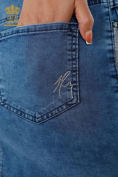 Vente en gros de jupe en jean pour femmes Crystal Stone Brodé Poche Lettrage Brodé - 4182 | KAZEE - Thumbnail