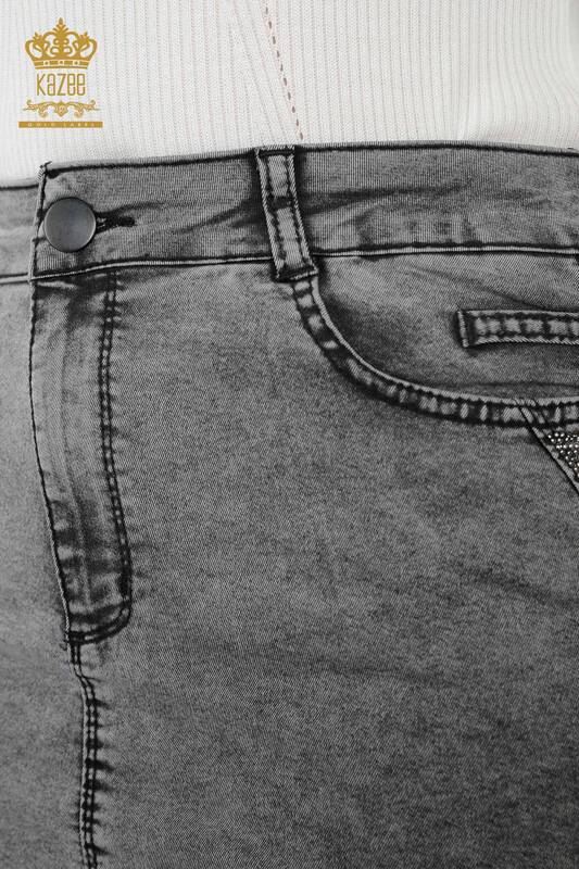 Vente en gros de jupe en jean pour femmes Crystal Stone Brodé Poche Lettrage Brodé - 4182 | KAZEE
