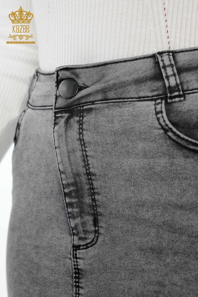 Vente en gros de jupe en jean pour femmes cristal pierre poche brodée détaillée - 4179 | KAZEE - 12