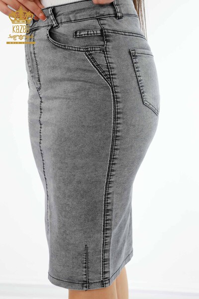 Vente en gros de jupe en jean pour femmes couleur pierre brodée à motifs viscose - 4185 | KAZEE - Thumbnail