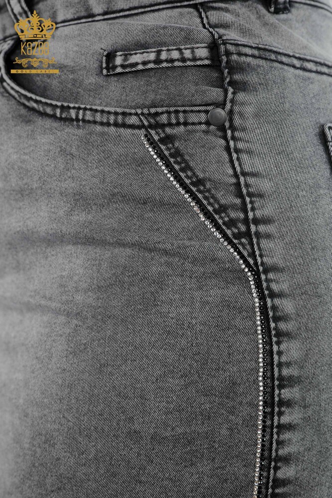 Vente en gros de jupe en jean pour femmes couleur pierre brodée à motifs viscose - 4185 | KAZEE - 5