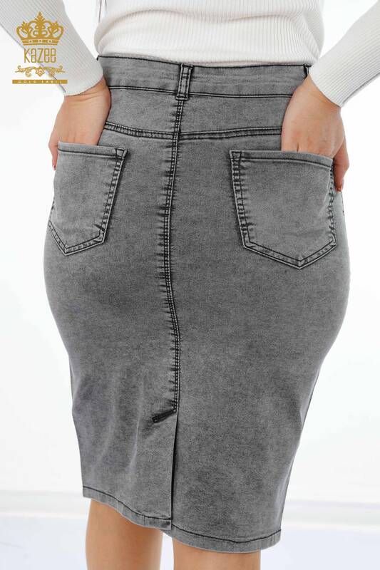 Vente en gros de jupe en jean pour femmes couleur pierre brodée à motifs viscose - 4185 | KAZEE