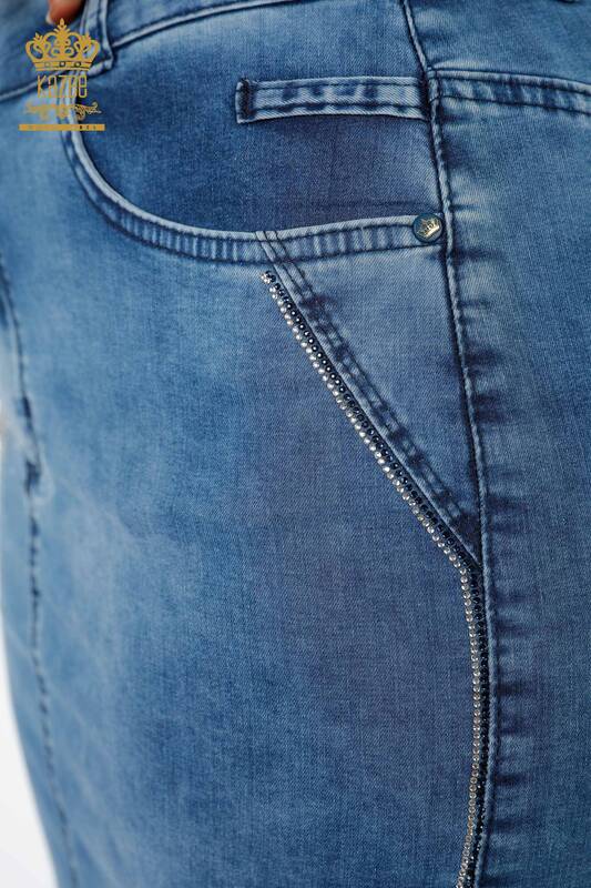 Vente en gros de jupe en jean pour femmes couleur pierre brodée à motifs viscose - 4185 | KAZEE