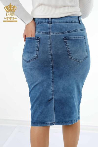 Vente en gros de jupe en jean pour femmes couleur pierre brodée à motifs viscose - 4185 | KAZEE - Thumbnail