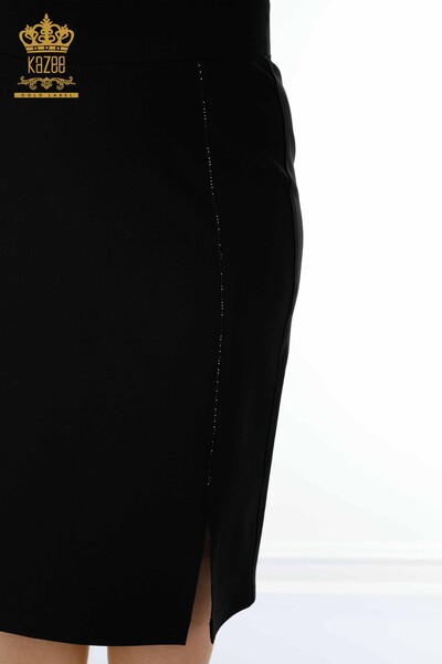 Grossiste Jupe Femme Avec Fente Détail Noir - 4219 | KAZEE - Thumbnail